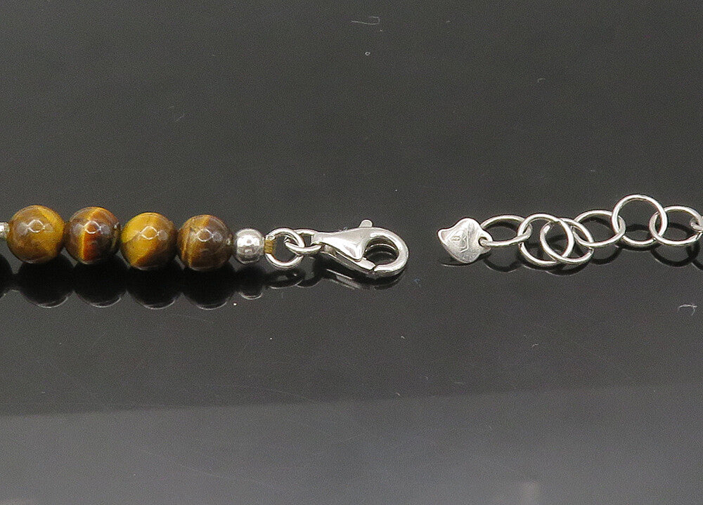 925 Sterling Silver  Vintage Agate & Tiger's Eye Beaded Chain Necklace  NE3594
