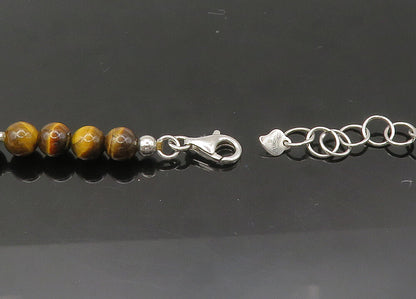 925 Sterling Silver  Vintage Agate & Tiger's Eye Beaded Chain Necklace  NE3594