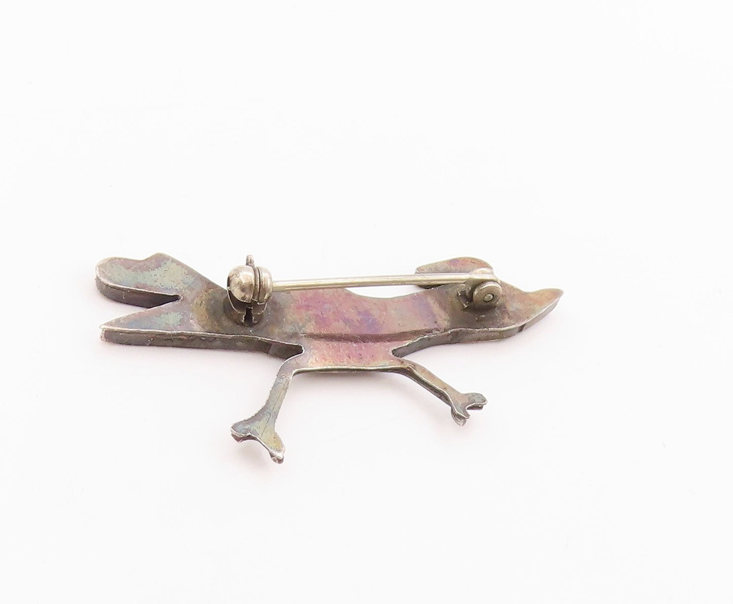 925 Sterling Silver Vintage Brooch NAVAJO ZUNI Onyx Larimar Running Bird BP11706