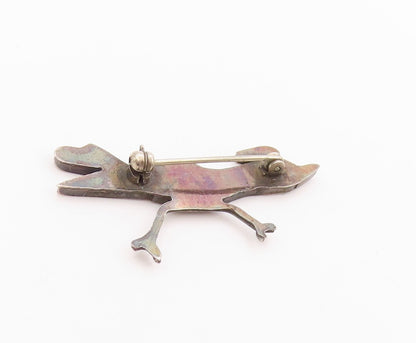 925 Sterling Silver Vintage Brooch NAVAJO ZUNI Onyx Larimar Running Bird BP11706
