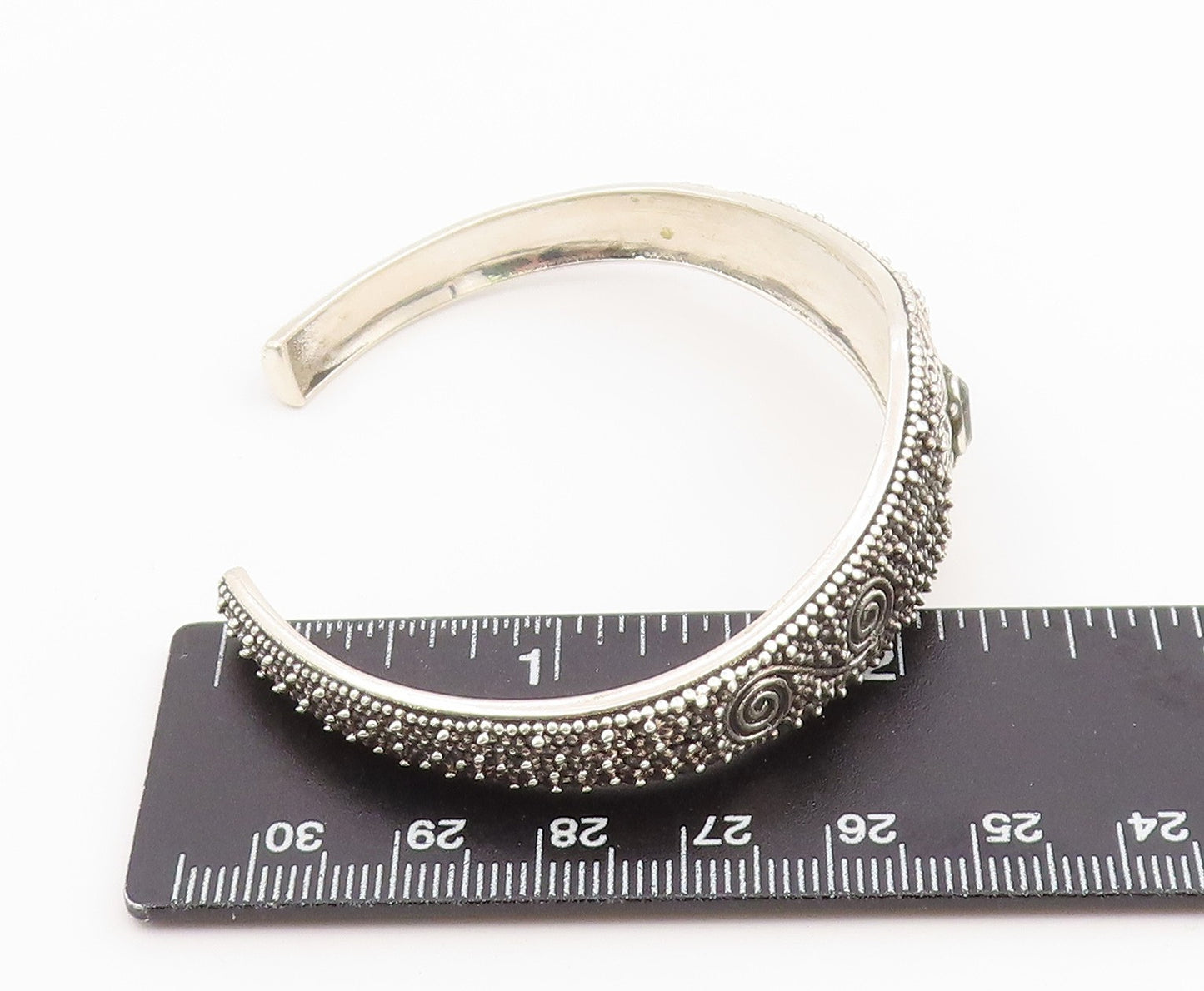 925 Sterling Silver Vintage Bracelet Topaz Intricate Seed Bead Pattern  BT12173