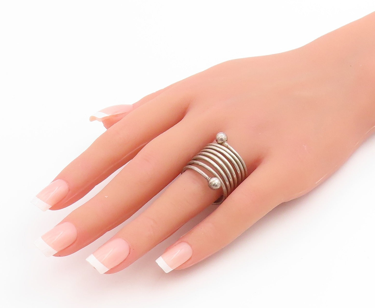 925 Sterling Silver Vintage Ring Coiled Wire With Ball Ends Band  Sz 9  RG33908