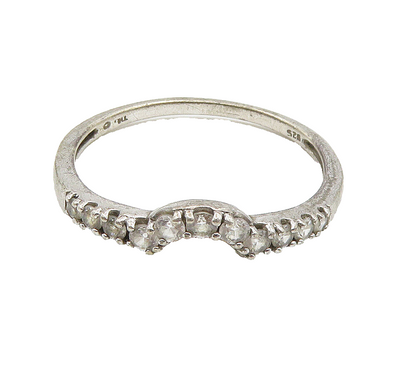 925 Sterling Silver  Vintage Prong Set Topaz Dark Tone Band Ring Sz 9  RG15709