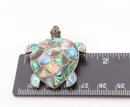 925 Sterling Silver Vintage Brooch Abalone Inlay Sea Turtle Charm  BP11794