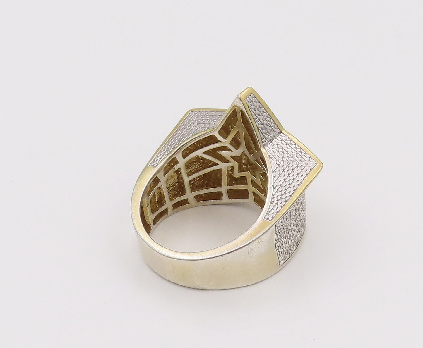 925 Sterling Silver Vintage Gold Plated Double Star Diamond Ring Sz 10  RG26541