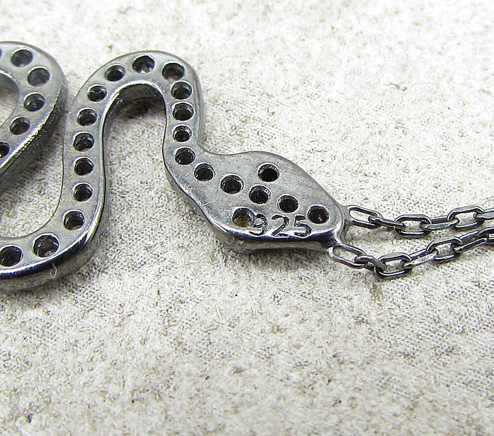 925 Silver  Sapphire & Cubic Zirconia Dark Tone Snake Chain Necklace  PT1351