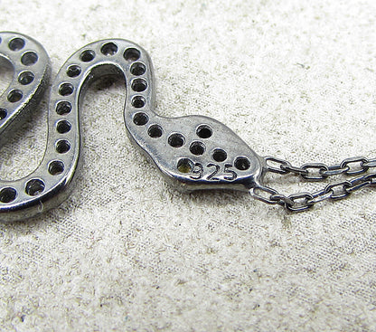 925 Silver  Sapphire & Cubic Zirconia Dark Tone Snake Chain Necklace  PT1351