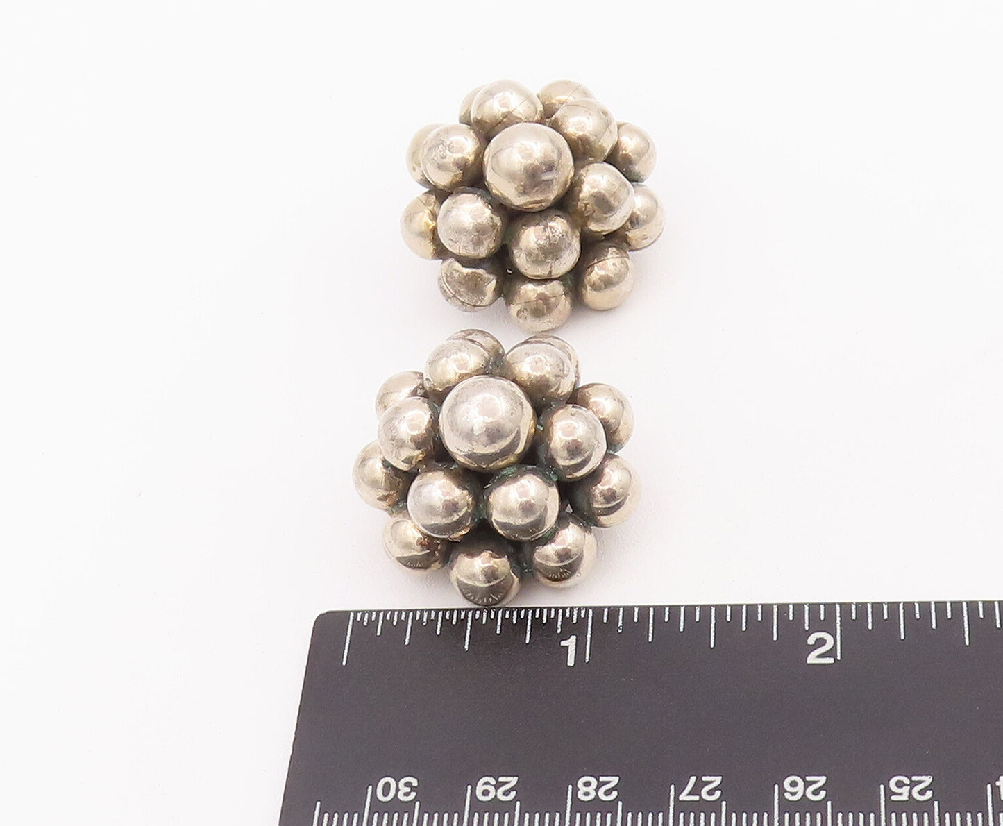 925 Sterling Silver Vintage Earrings MEXICO Heavy Solid Bead Cluster  EG12930