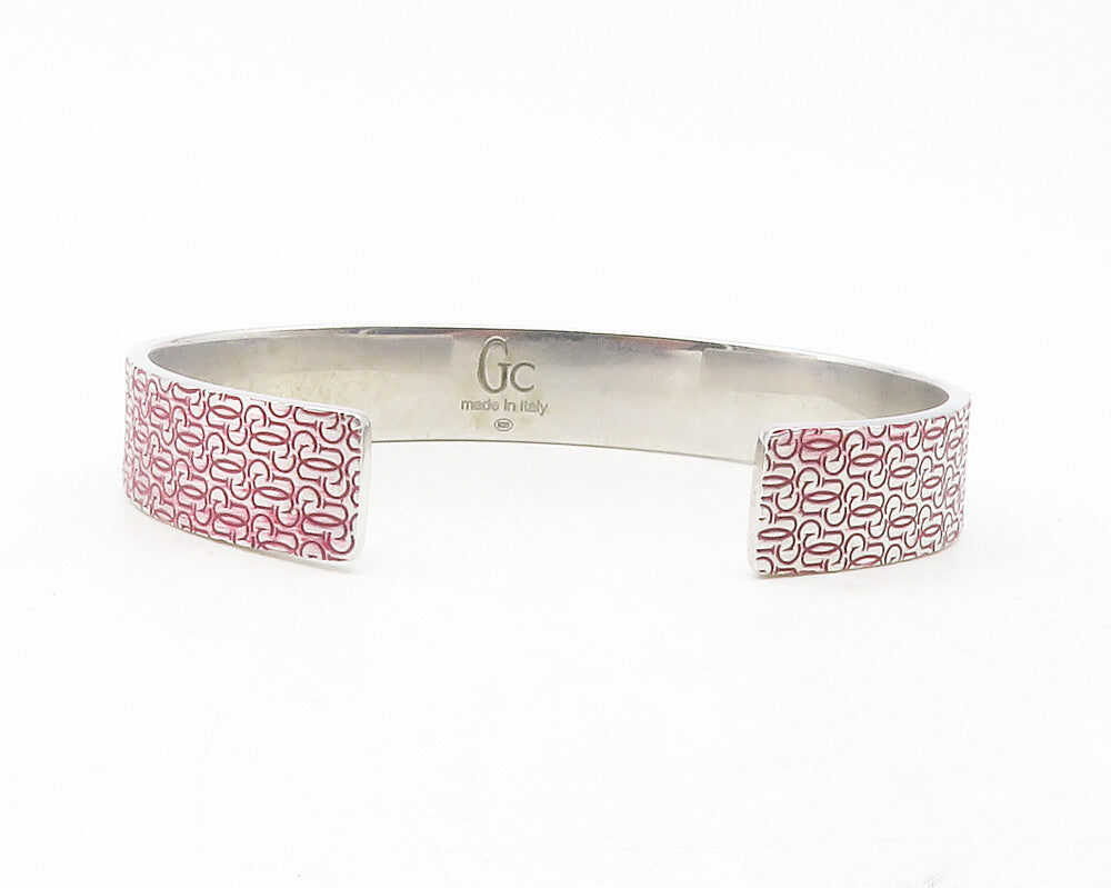 GUESS ITALY 925 Sterling Silver  Shiny Monogram Logo Cuff Bracelet  BT4778