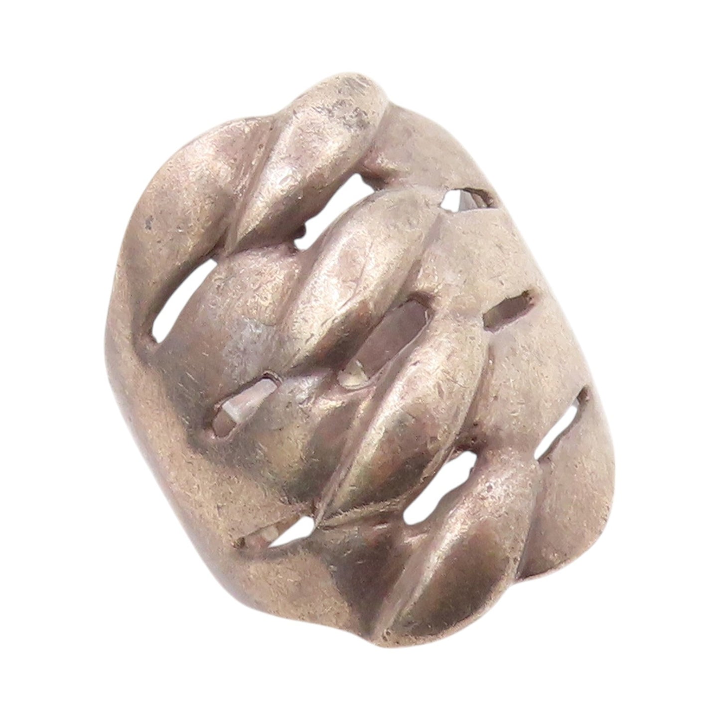 925 Sterling Silver Vintage Ring Dark Tone Broad Stitched Effect  Sz 6  RG32005