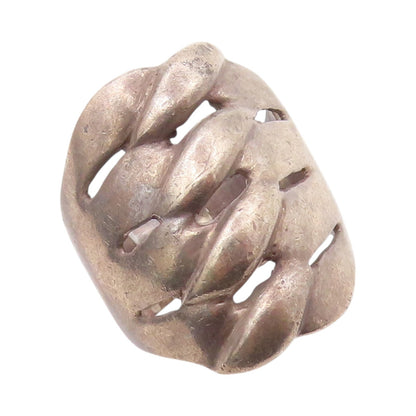 925 Sterling Silver Vintage Ring Dark Tone Broad Stitched Effect  Sz 6  RG32005