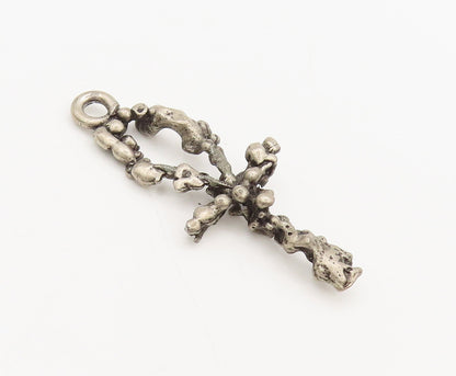 925 Sterling Silver  Vintage Brutalist Solid Celtic Cross Pendant  PT22295