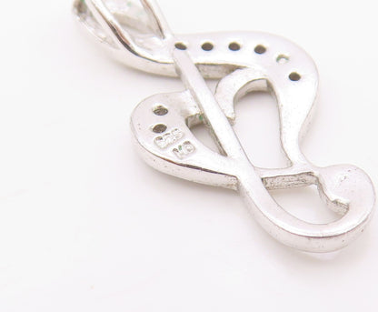 925 Sterling Silver   Genuine Diamonds Love Heart Treble Clef Pendant  PT12785