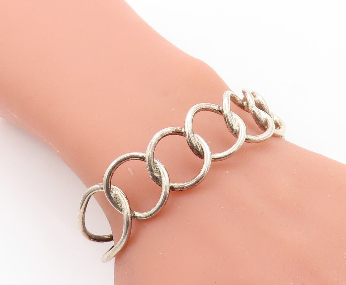 925 Sterling Silver Vintage Shiny Interlocking Design Cuff Bracelet BT2324