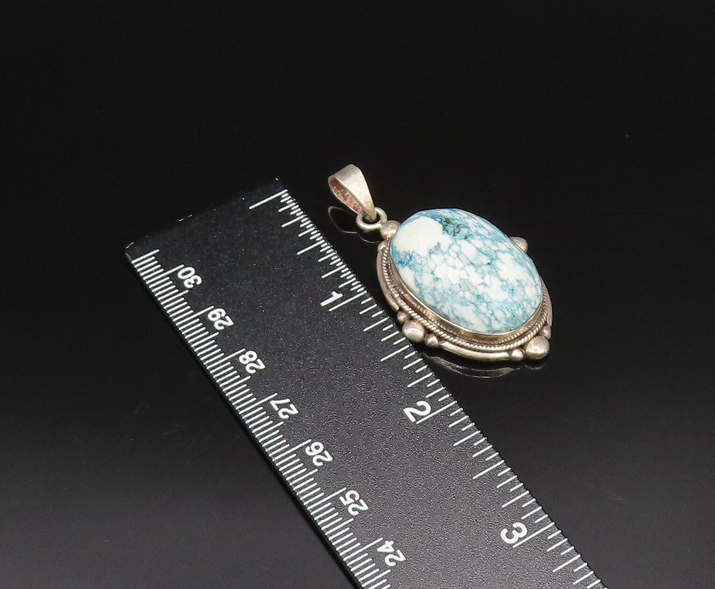 925 Silver  Vintage Bead & Rope Edge Cabochon Blue Spot Jasper Pendant PT21866