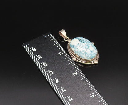 925 Silver  Vintage Bead & Rope Edge Cabochon Blue Spot Jasper Pendant PT21866