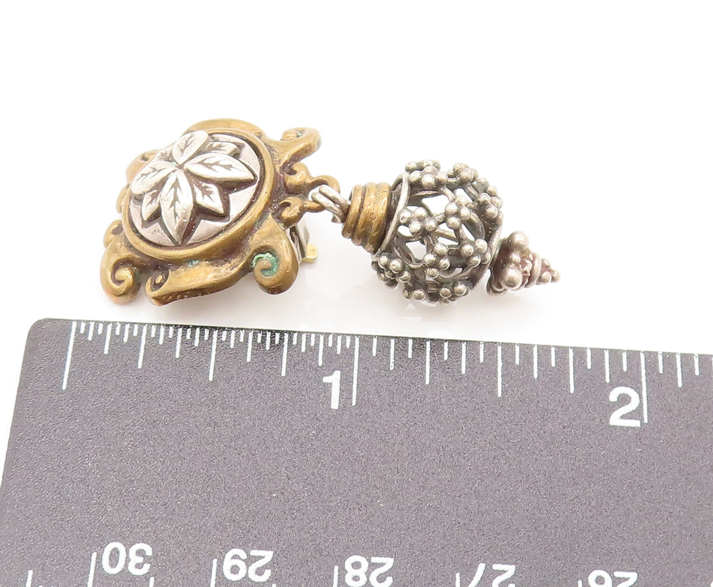 STEPHEN DWECK 925 Silver  Vintage Two Tone Floral Clip On Earrings  EG12392