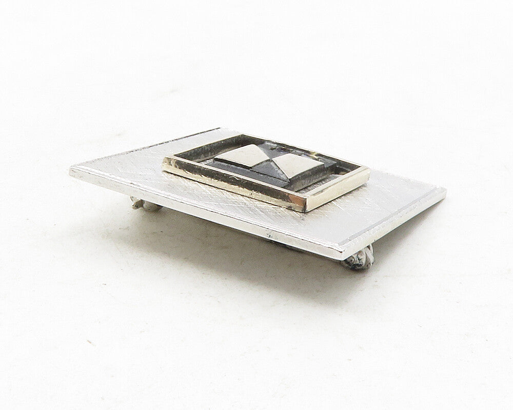 925 Sterling Silver  Vintage Blue Topaz Two Tone Square Brooch Pin  BP4605