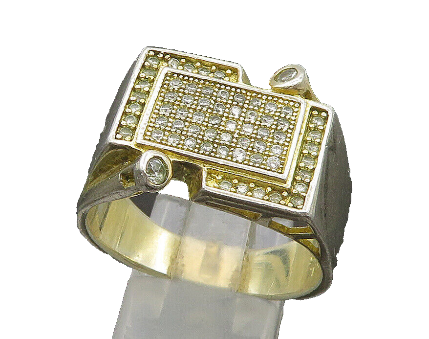 925 Sterling Silver  Vintage Topaz Encrusted Large Band Ring Sz 13  RG21192