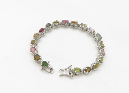 925 Sterling Silver  Vintage Peridot Topaz & Citrine Chain Bracelet  BT8561