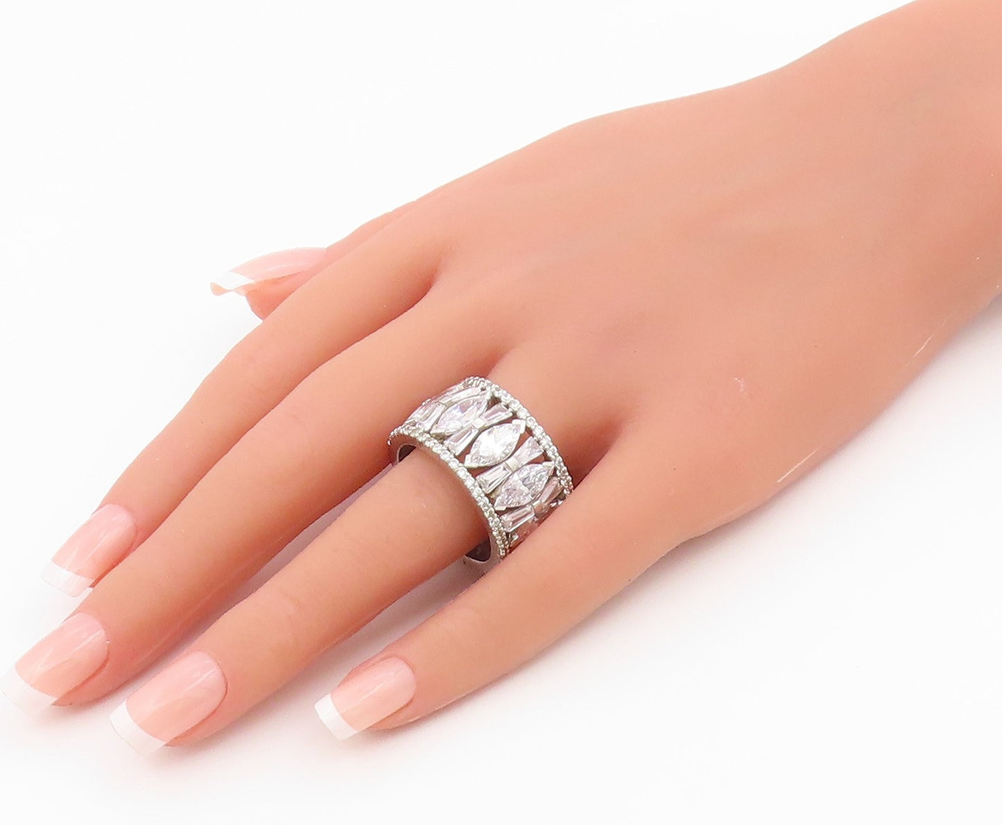 925 Sterling Silver Vintage Ring Multi Shape CZ Eternity Band  Sz 12  RG36500