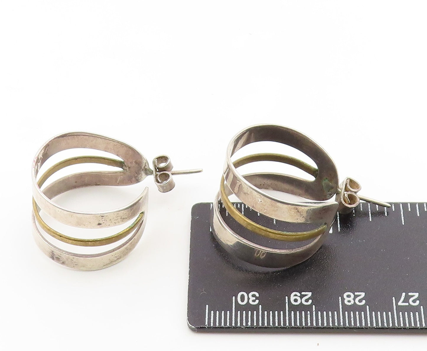 925 Sterling Silver Vintage Earrings MEXICO Classic Two Tone Coiled Hoop EG14186