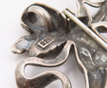 925 Sterling Silver Vintage Brooch Winged Cherub With Swirling Ribbons   BP11984