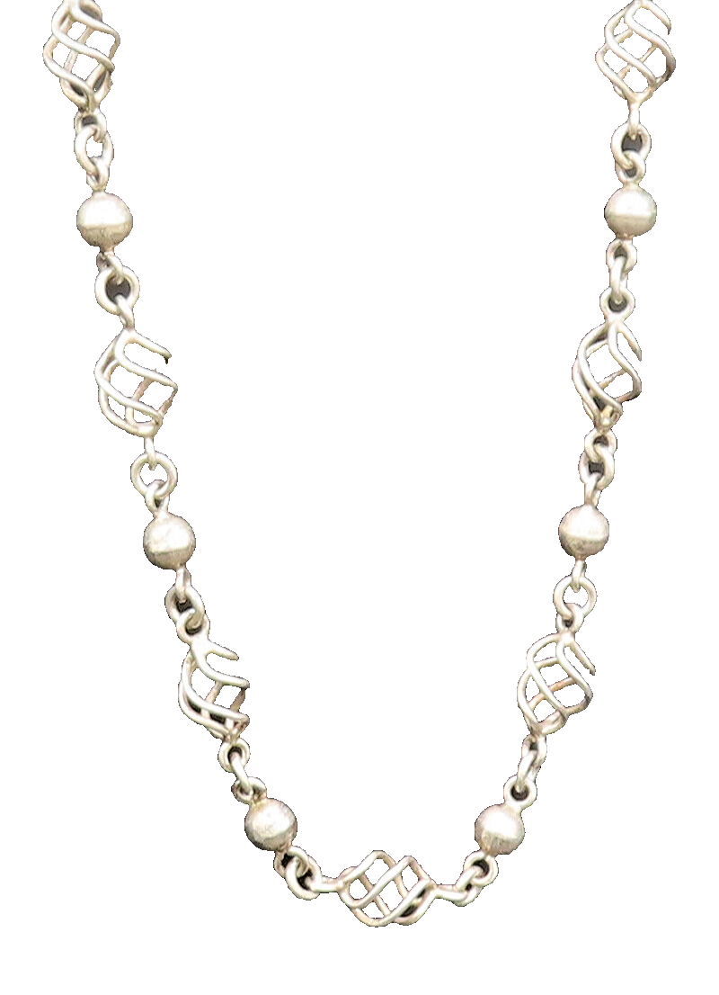 MEXICO 925 Sterling Silver Vintage Bead Ball & Spiral Wire Necklace  NE4022