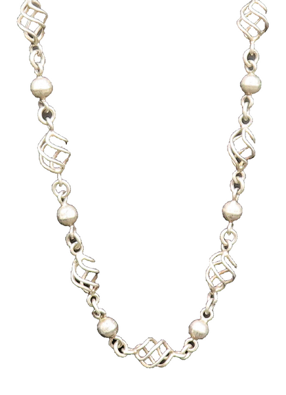 MEXICO 925 Sterling Silver Vintage Bead Ball & Spiral Wire Necklace  NE4022