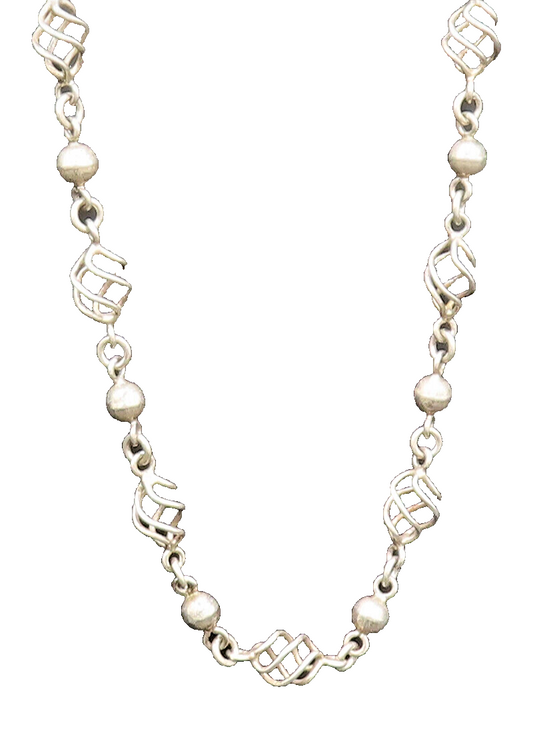 MEXICO 925 Sterling Silver Vintage Bead Ball & Spiral Wire Necklace  NE4022