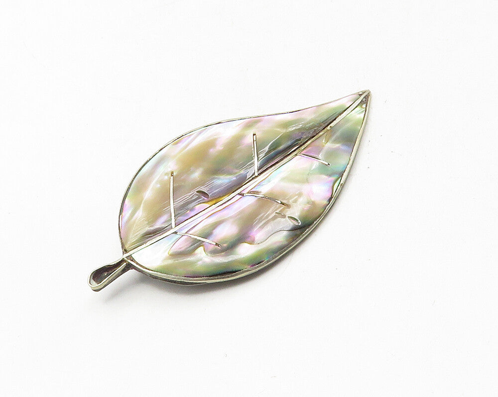 TAXCO 925 Sterling Silver  Vintage Abalone Floral Leaf Brooch Pin  BP4094