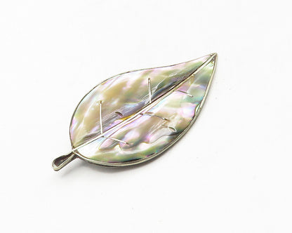 TAXCO 925 Sterling Silver  Vintage Abalone Floral Leaf Brooch Pin  BP4094