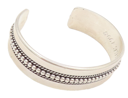 RON YAZZIE NAVAJO 925 Silver Vintage Beaded Twisted Rope Cuff Bracelet  BT9950