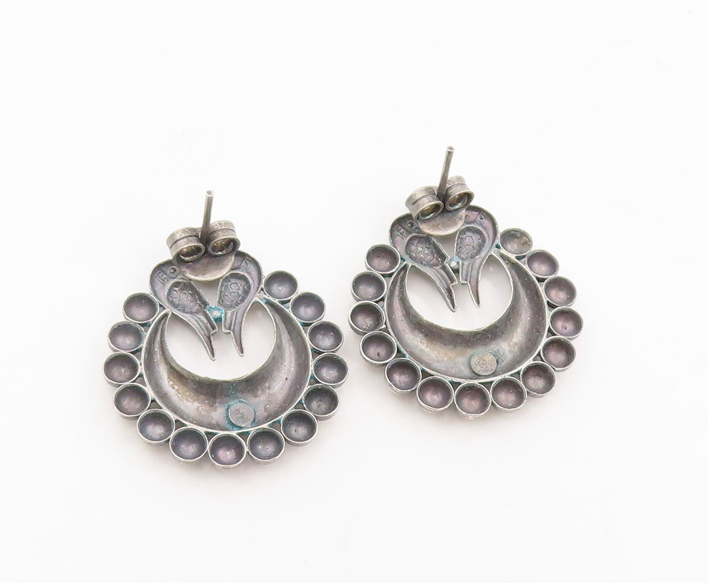 925 Sterling Silver Vintage Earrings Crescent Moon & Twin Bird Studs  EG13972