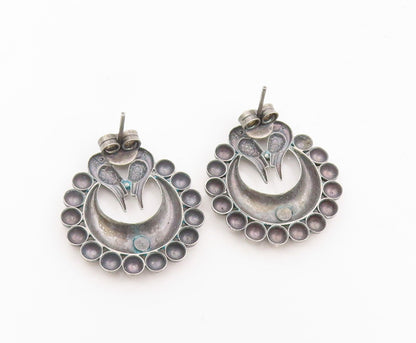 925 Sterling Silver Vintage Earrings Crescent Moon & Twin Bird Studs  EG13972