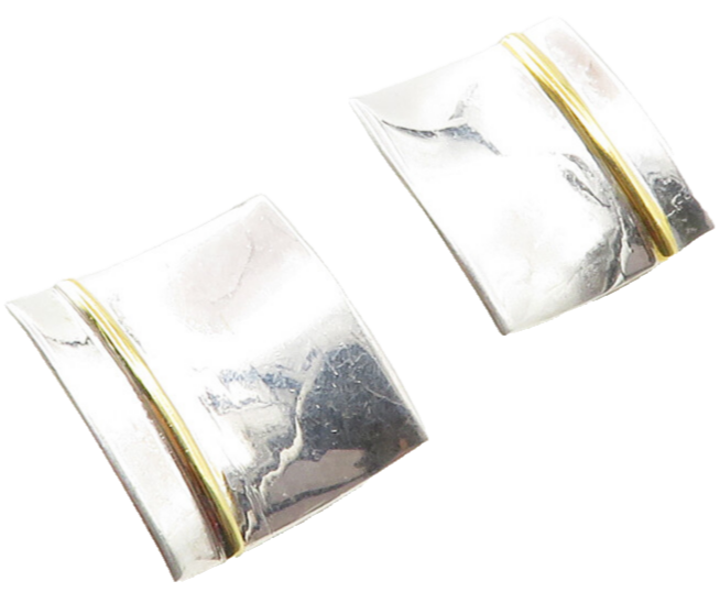 925 Sterling Silver  Shiny Polished Two Tone Square Drop Earrings  EG6543