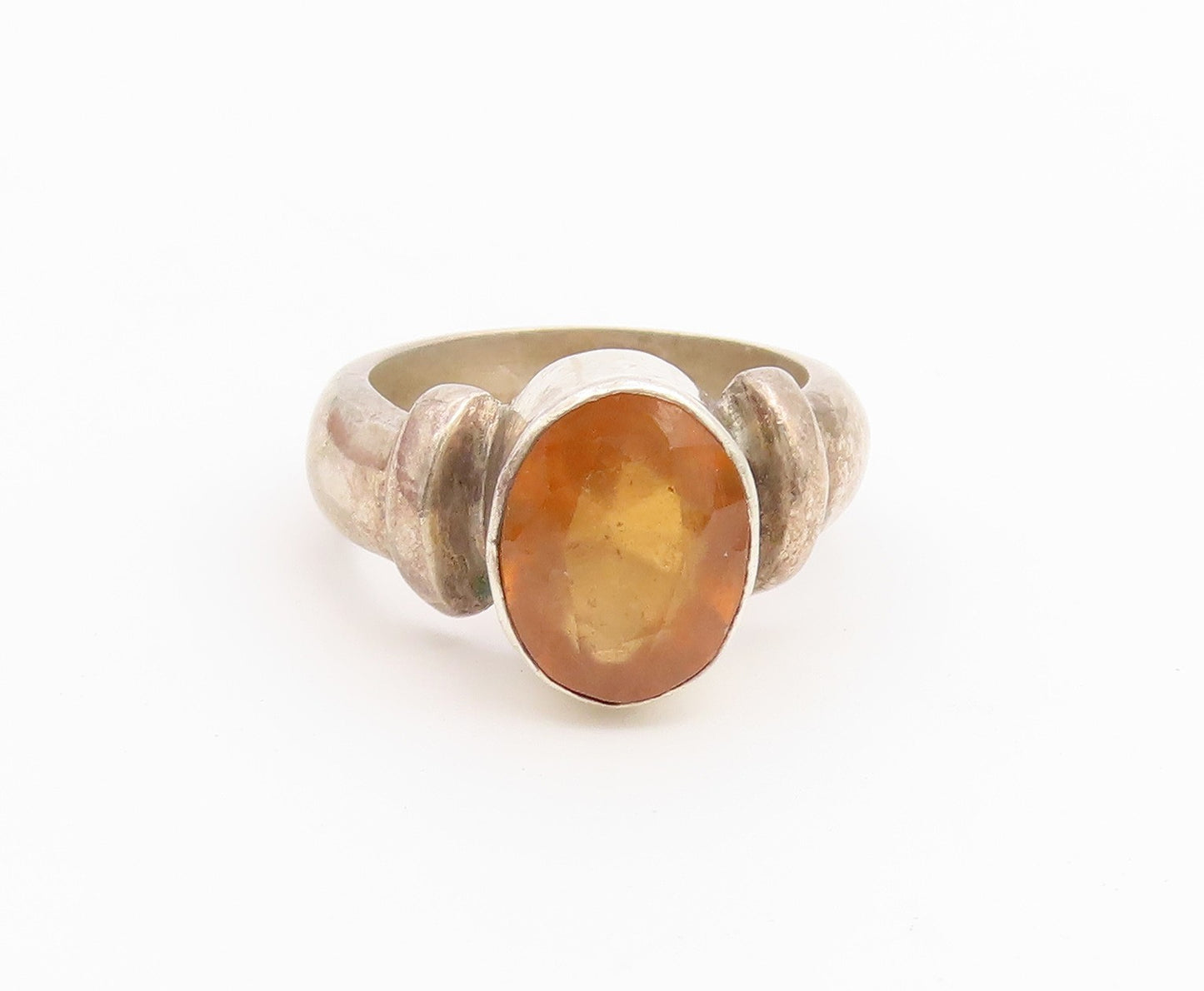 925 Sterling Silver Vintage Ring Oval Cut Citrine Statement Band  Sz 6  RG36663