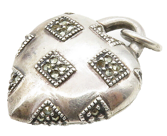 JUDITH JACK 925 Sterling Silver  Vintage Marcasite Love Heart Pendant  PT12589