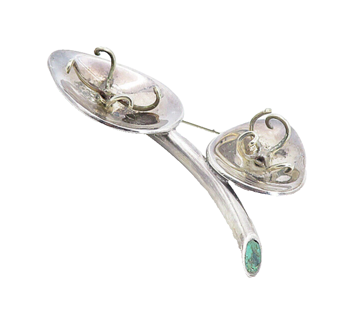 LOS CASTILLO MEXICO 925 Silver  Vintage Turquoise Modernist Brooch Pin  BP3057