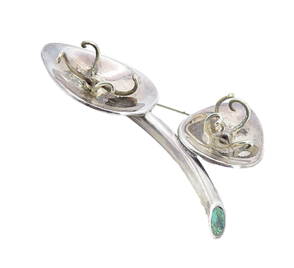LOS CASTILLO MEXICO 925 Silver  Vintage Turquoise Modernist Brooch Pin  BP3057