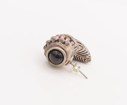 925 Sterling Silver Vintage Earrings Carved Antique Onyx Animal Tooth  EG12893