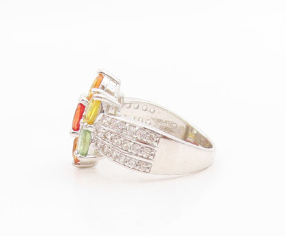 925 Sterling Silver Vintage Ring Multi Gemstone Floral Petal Band  Sz 6  RG33849