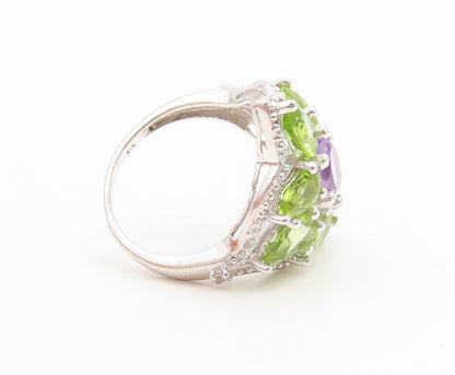 925 Sterling Silver Vintage Ring Amethyst & Peridot Floral Band  Sz 7.5  RG36164