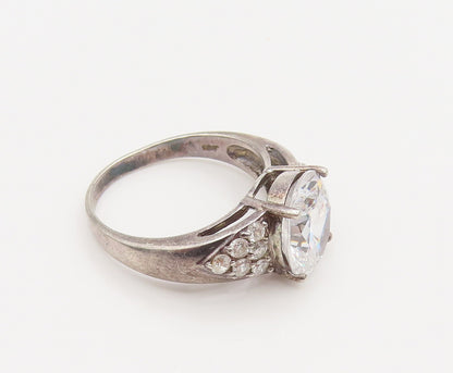 925 Silver  Vintage Oval Cubic Zirconia Wings Motif Ring Sz 7.75  RG26249