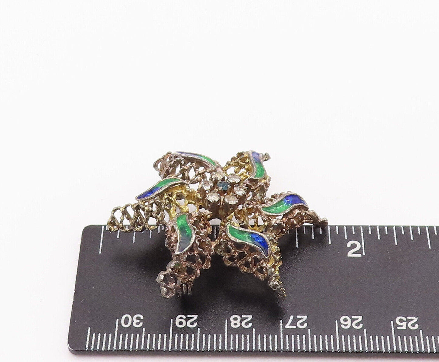 925 Sterling Silver Vintage Brooch Pin Brutalist Enameled Topaz Flower  BP10863