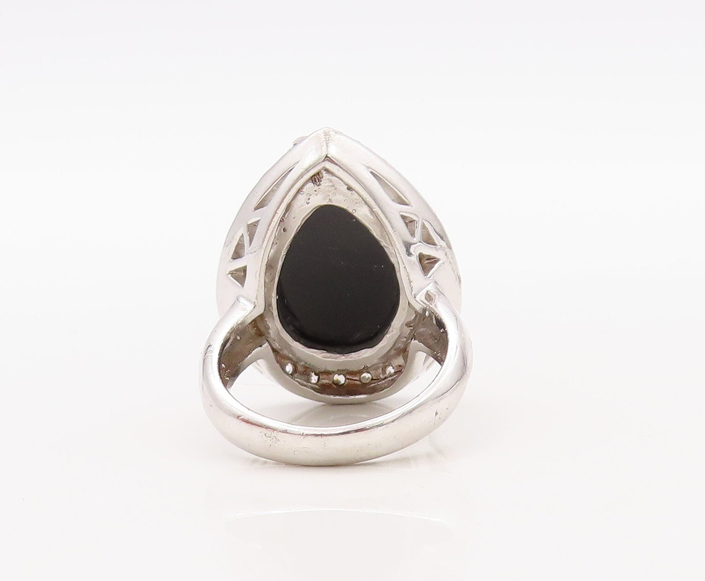 925 Sterling Silver Vintage Ring Solid Drop Cut Onyx CZ Framed  Sz 7  RG30695