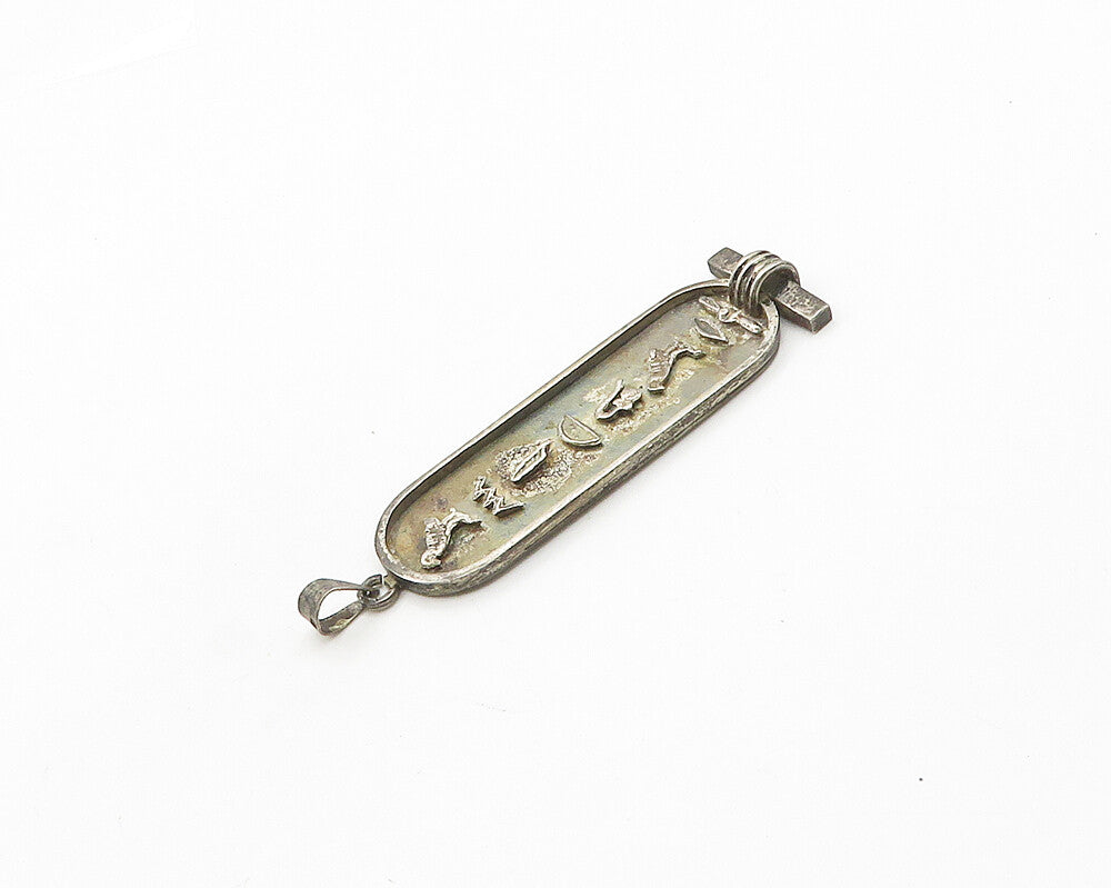 MIDDLE EAST 925 Sterling Silver Vintage Hieroglyphics Cartouche Pendant PT15449