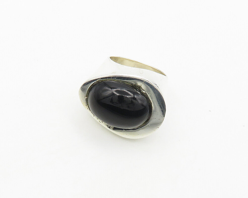 ILARIA 925 Silver  Vintage Black Onyx Shiny Dome Cocktail Ring Sz 7  RG18246