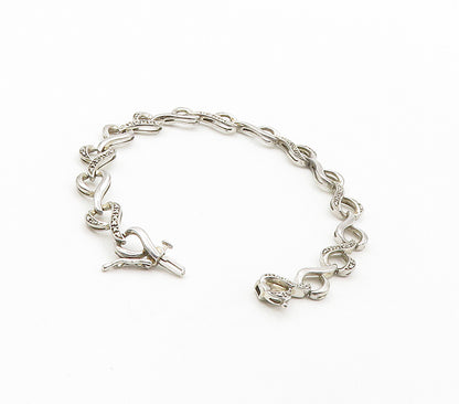 925 Sterling Silver  Shiny Genuine Diamonds Ribbon Chain Bracelet  BT6281