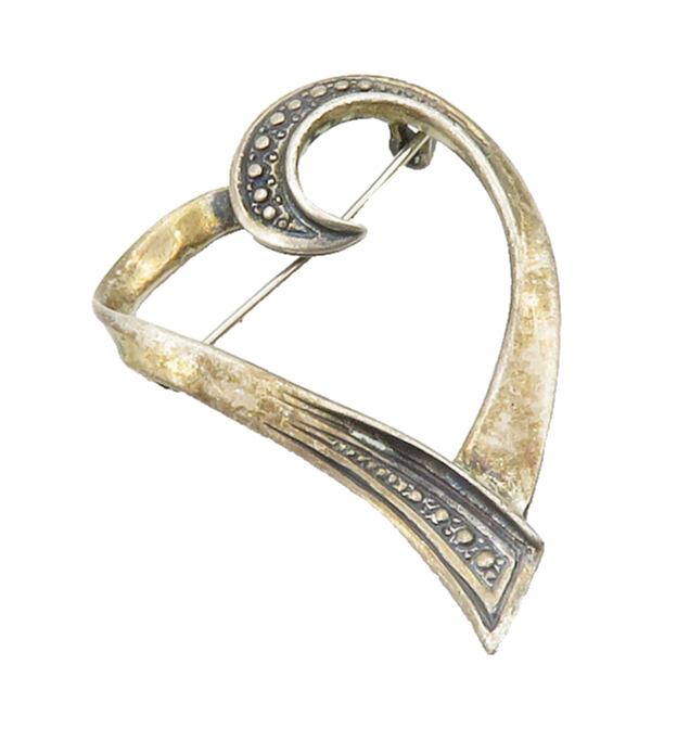 925 Sterling Silver  Vintage Dark Tone Open Love Heart Brooch Pin  BP5231
